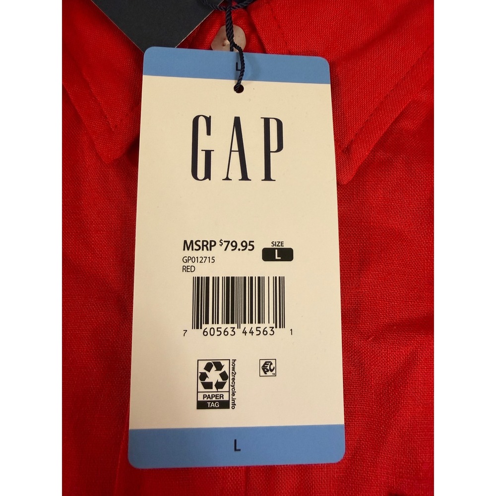 Gap Womens Large Linen Button Down Shirt Red Long Sleeve Top GP012715 NWT New - Picture 3 of 6